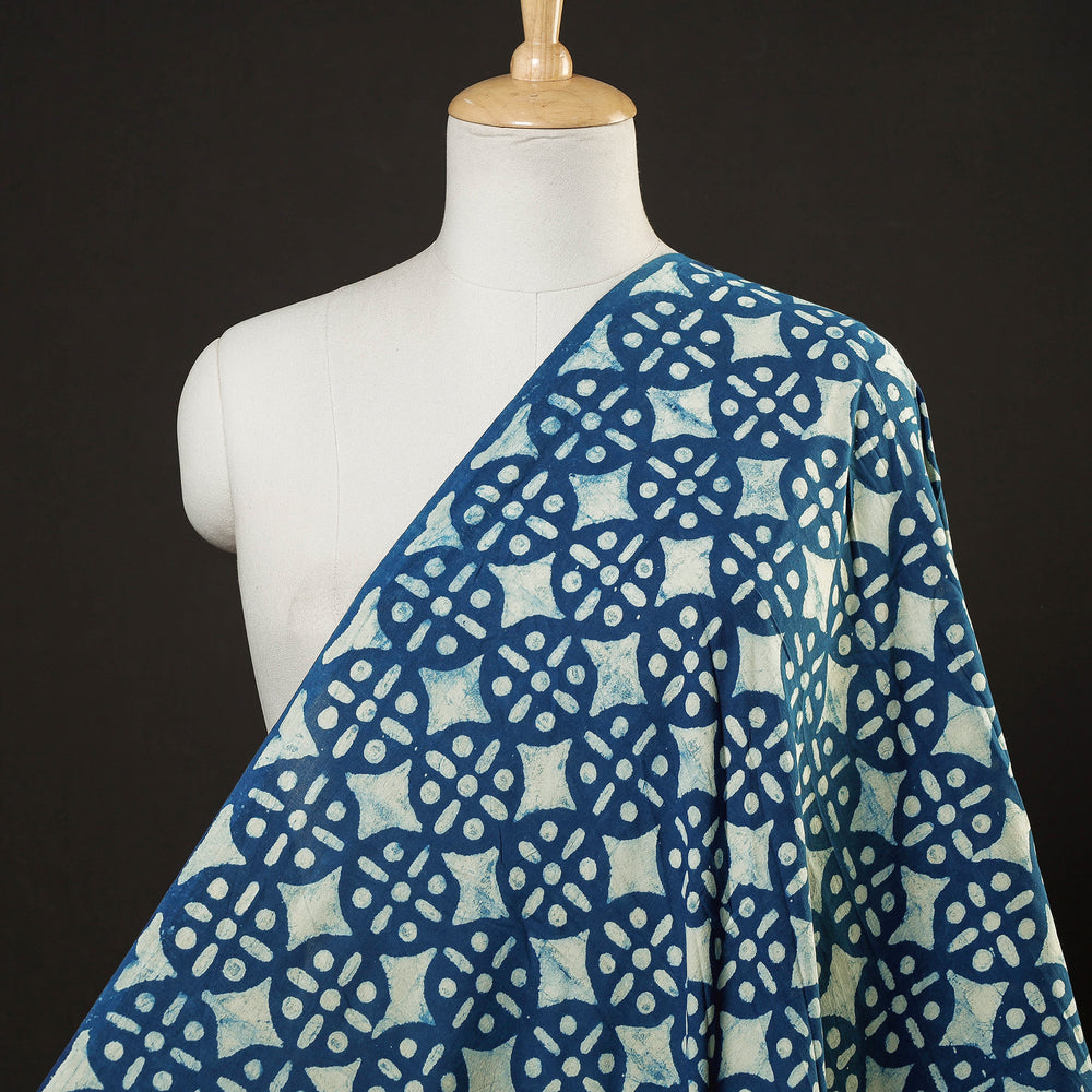 Blue - Bindaas Block Printed Natural Dyed Cotton Fabric