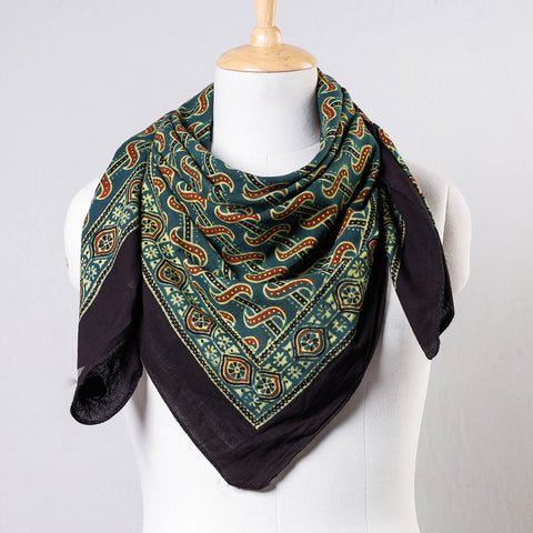 Green - Ajrakh Block Printing Cotton Scarf from Kutch