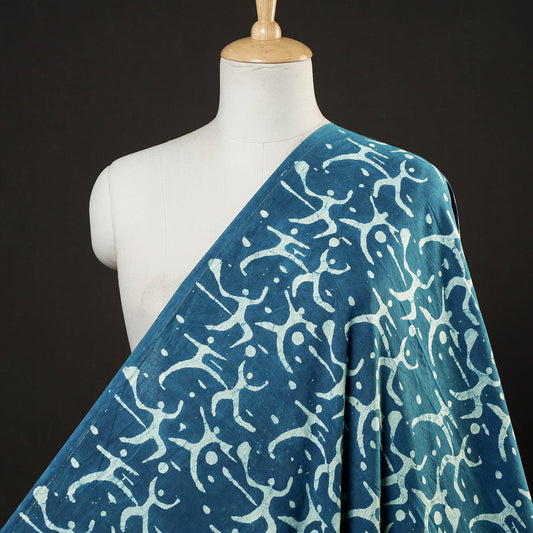 Blue - Bindaas Block Printed Natural Dyed Cotton Fabric