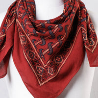 Red - Ajrakh Block Printing Cotton Scarf from Kutch