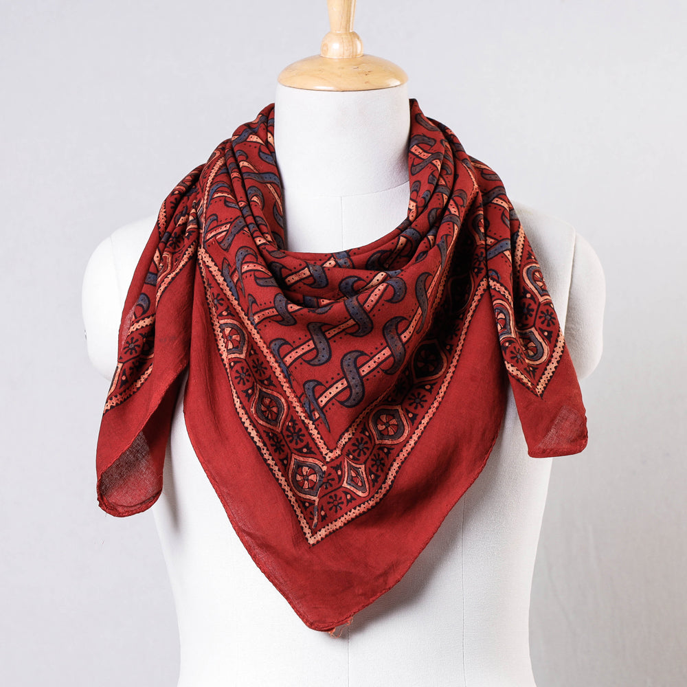 Red - Ajrakh Block Printing Cotton Scarf from Kutch