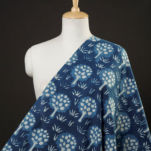 Blue - खुशनुमा Trees - Bindaas Block Printed Natural Dyed Cotton Fabric