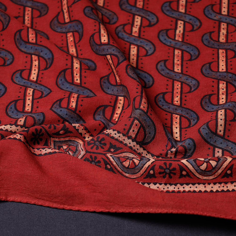 Red - Ajrakh Block Printing Cotton Scarf from Kutch