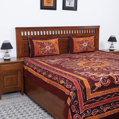  Hand Batik Printed Cotton Double Bed Cover with Pillow Covers 