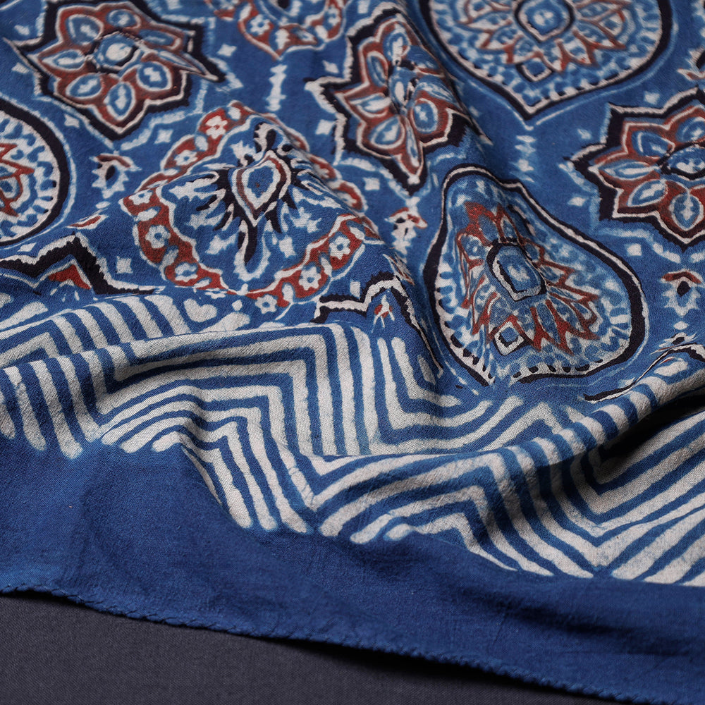 Blue - Ajrakh Block Printing Cotton Scarf from Kutch