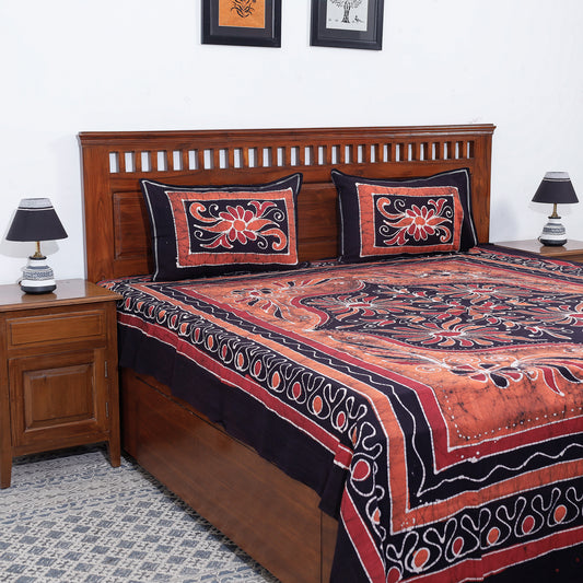 Multicolor - Hand Batik Printed Cotton Double Bed Cover with Pillow Covers (104 x 90 in)