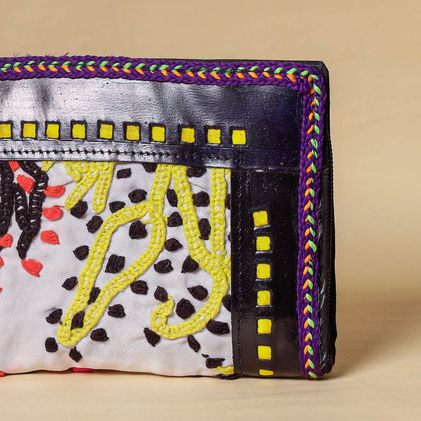 Handcrafted Kutch Embroidery Leather Clutch / Wallet