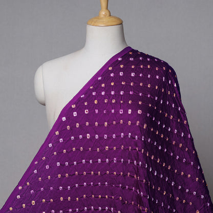 Purple With Tiny Dots Kutch Bandhani Tie-Dye Modal Silk Fabric