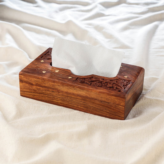 Handcrafted Sheesham Wooden Tissue Box (9 x 5 in)