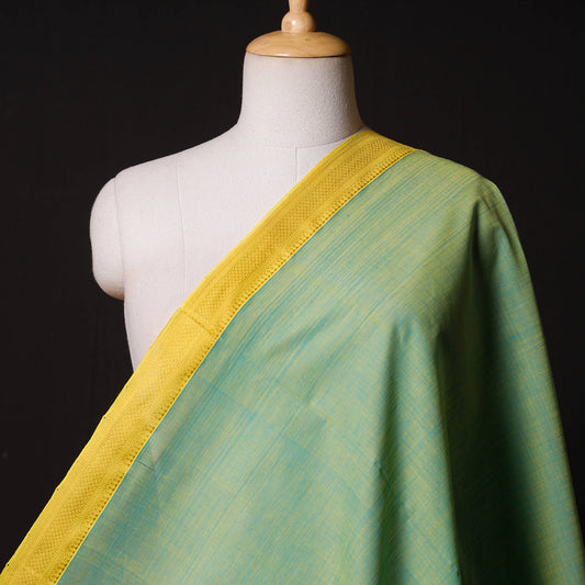 Green - Sky Blue Yellow - Original Mangalagiri Handloom Cotton Zari Border Fabric