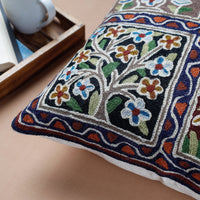 Multicolor - Chain Stitch Crewel Wool Thread Embroidery Cushion Cover (16 x 16 in)