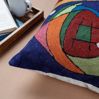 Multicolor - Chain Stitch Crewel Wool Thread Embroidery Cushion Cover (18 x 18 in)