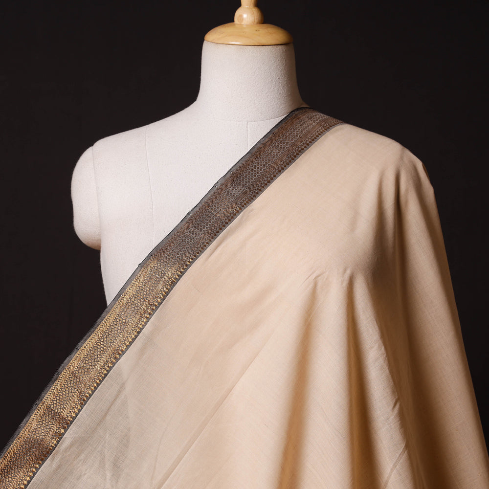 Beige - Bedarra Sand - Original Mangalagiri Handloom Cotton  Zari Border Fabric