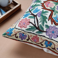 Multicolor - Chain Stitch Crewel Wool Thread Embroidery Cushion Cover (16 x 16 in)