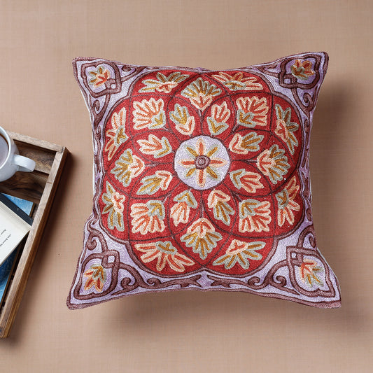Multicolor - Chain Stitch Crewel Silk Thread Embroidery Cushion Cover (16 x 16 in)