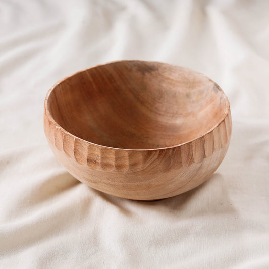 Hand Carved Natural Neem Wooden Bowl (Big) (7 x 7 in)