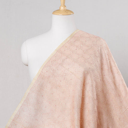 Peach - Bengal Kantha Work Pure Tussar Silk Fabric