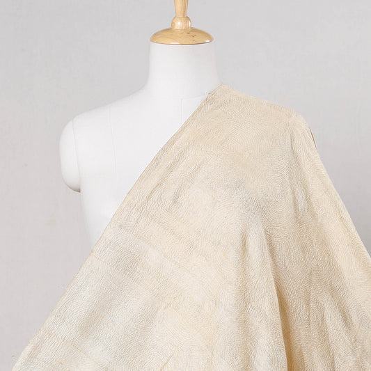 Beige - Bengal Kantha Work Pure Tussar Silk Fabric