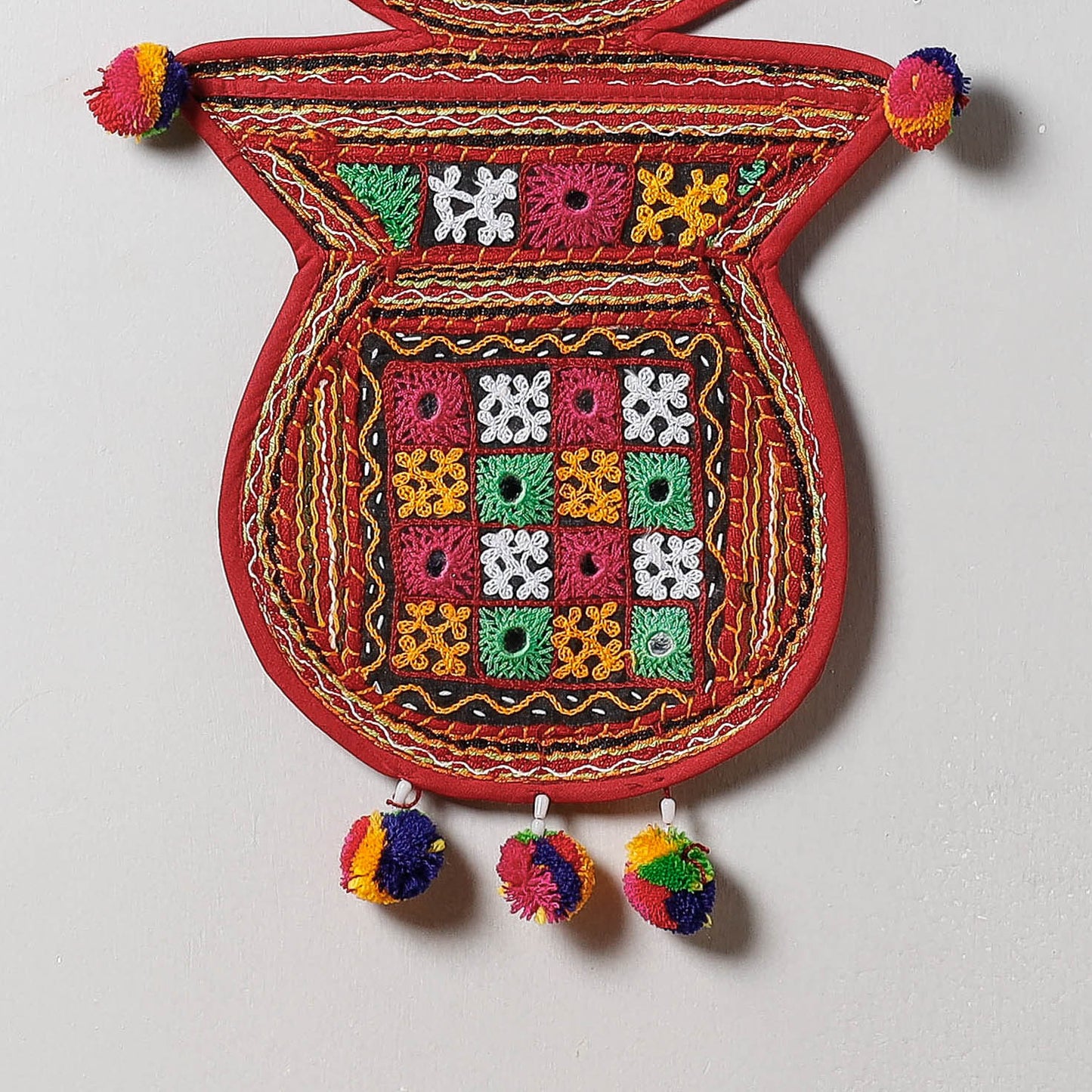 Mirror Work Kutch Hand Embroidered Kalash Wall Hanging Letter Holder