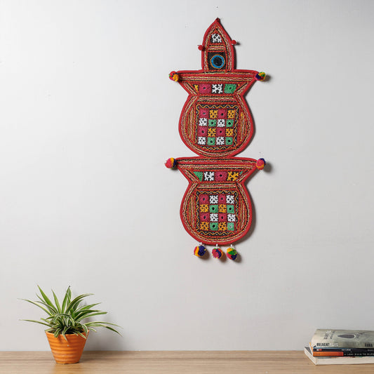 2 Pocket - Mirror Work Kutch Hand Embroidered Kalash Wall Hanging Letter Holder