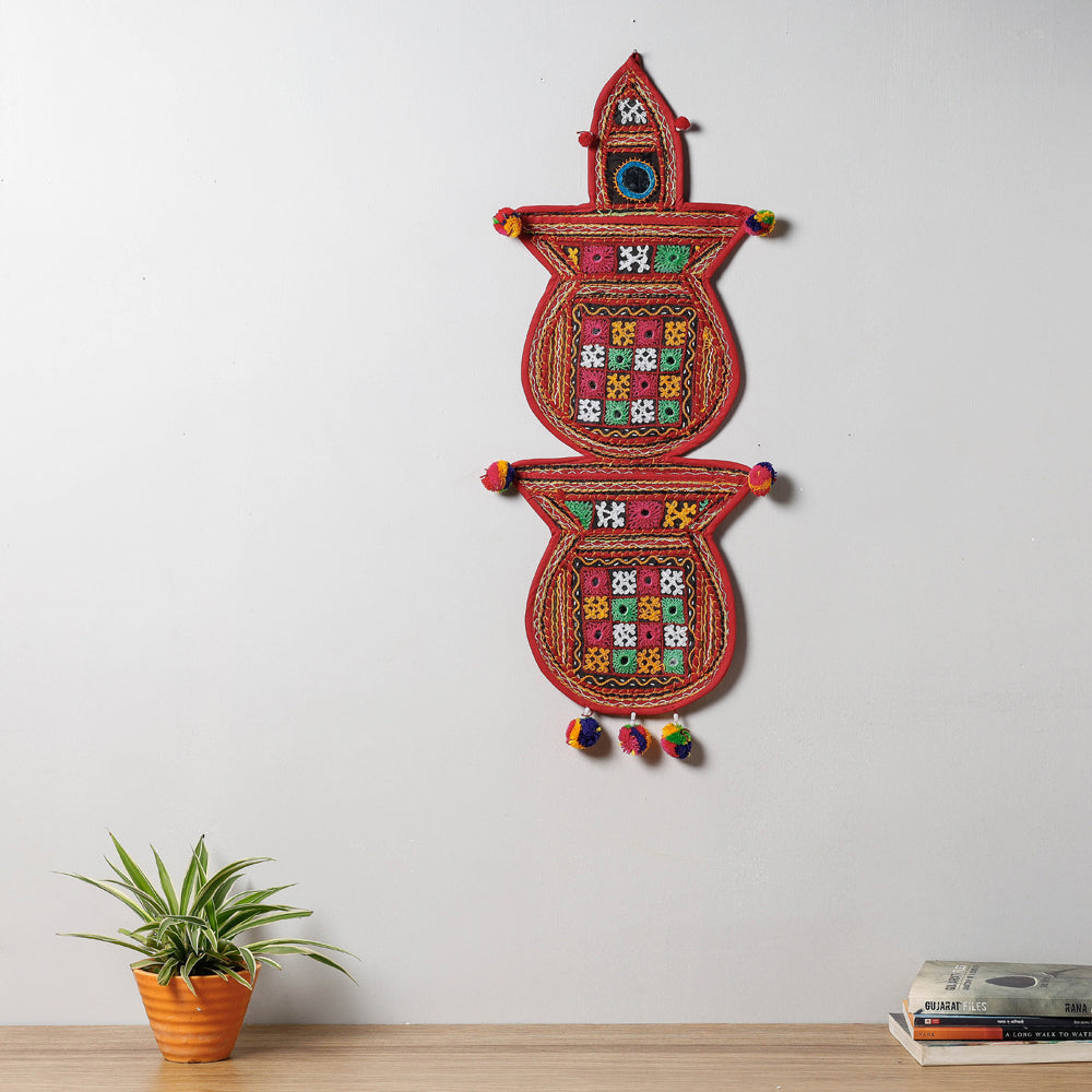 Mirror Work Kutch Hand Embroidered Kalash Wall Hanging Letter Holder