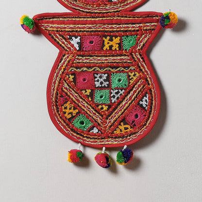 2 Pocket - Mirror Work Kutch Hand Embroidered Kalash Wall Hanging Letter Holder