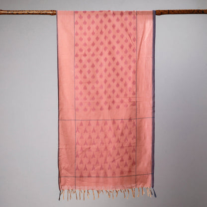 Peach - Ikat Weave Cotton Stole with Tassels by Edem Chandana