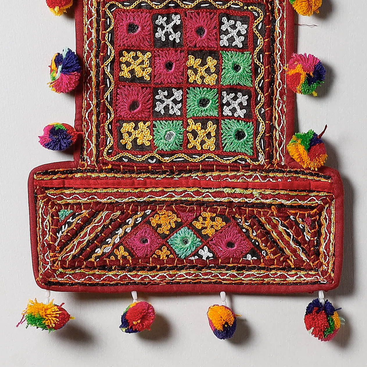 2 Pockets - Mirror Work Kutch Hand Embroidered Wall Hanging Letter Holder