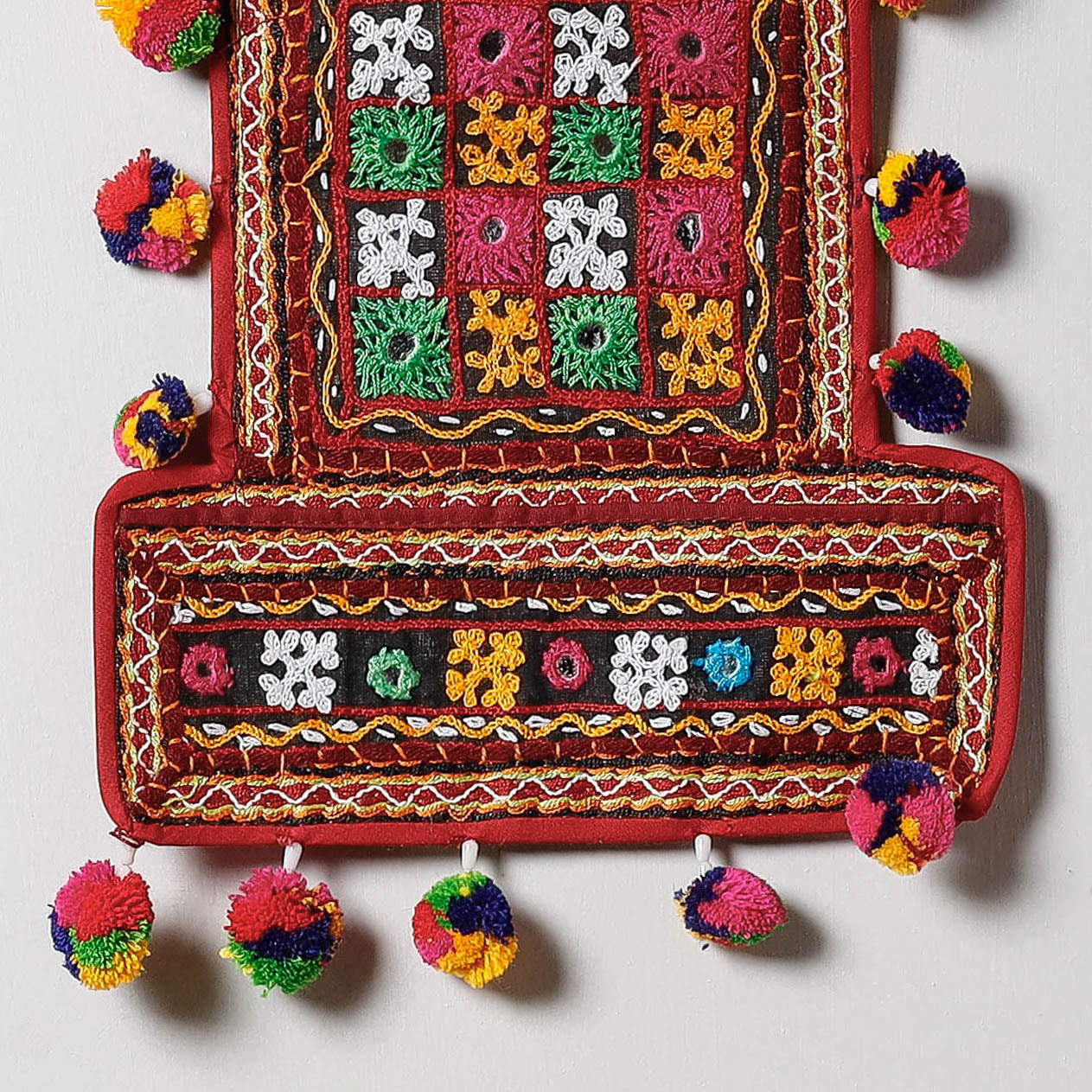 2 Pockets - Mirror Work Kutch Hand Embroidered Wall Hanging Letter Holder