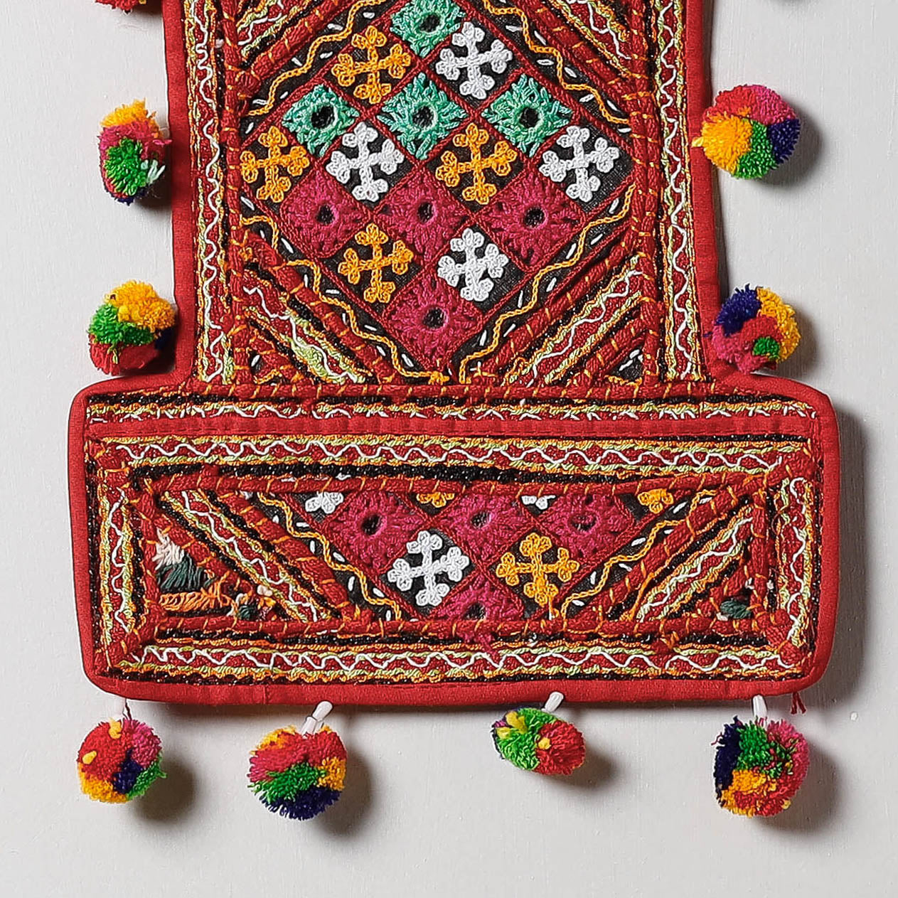 2 Pockets - Mirror Work Kutch Hand Embroidered Wall Hanging Letter Holder