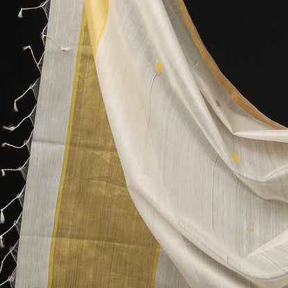 Yellow - 2pc Maheshwari Silk Handloom Buti Suit Material Set with Narmada Lehar Zari Border