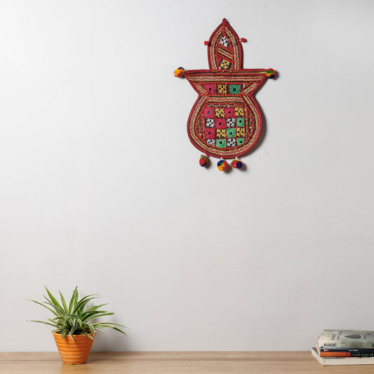 1 Pocket - Mirror Work Kutch Hand Embroidered Kalash Wall Hanging Letter Holder