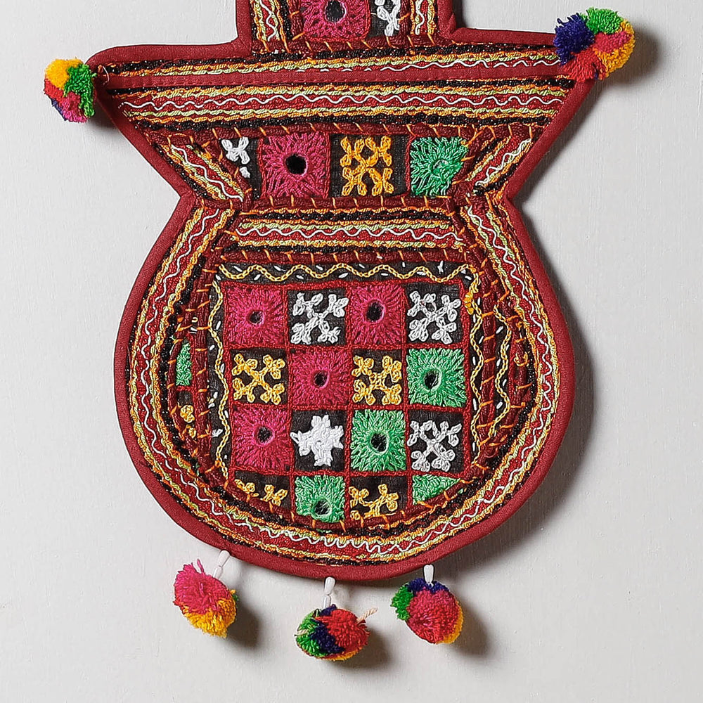 Mirror Work Kutch Hand Embroidered Kalash Wall Hanging Letter Holder