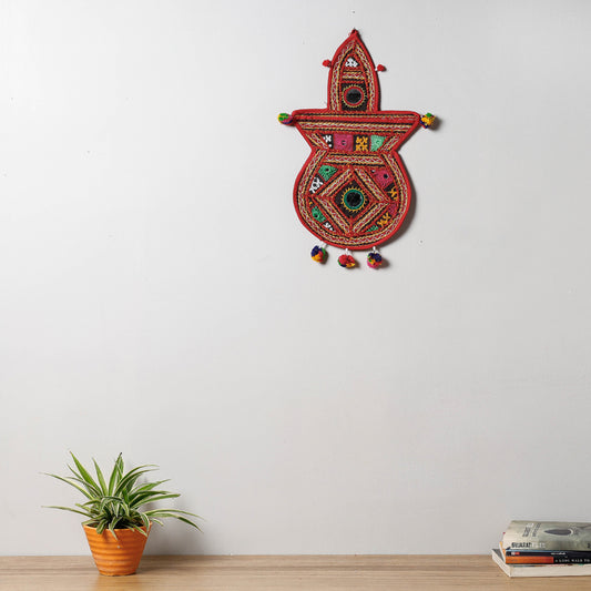 1 Pocket - Mirror Work Kutch Hand Embroidered Kalash Wall Hanging Letter Holder