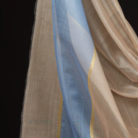 Blue - 2pc Chanderi Silk Handloom Suit Material Set with Zari Border