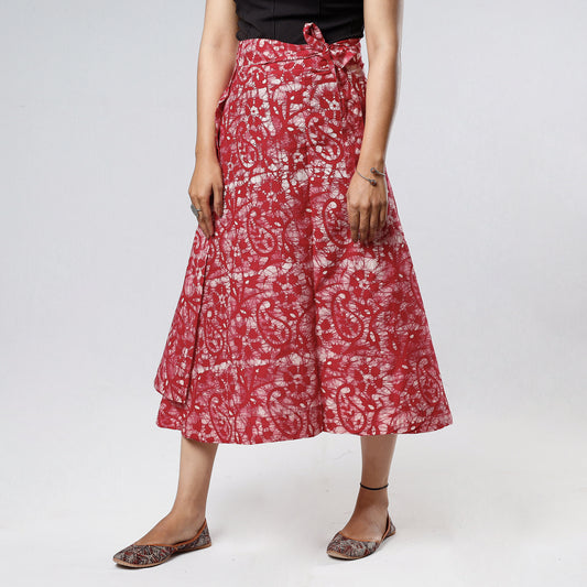 Red - Hand Batik Printing Cotton Wrap Around Skirt