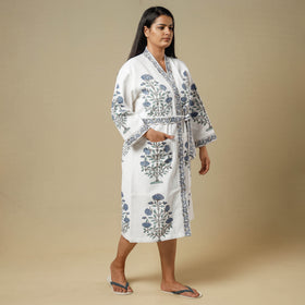 Sanganeri block printed waffle weave handwoven bath robe