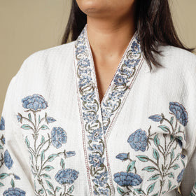 Sanganeri block printed waffle weave handwoven bath robe