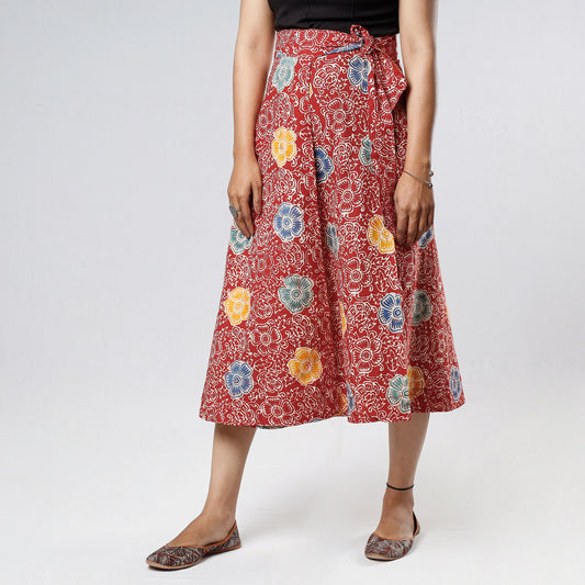 Red - Hand Batik Printing Cotton Wrap Around Skirt