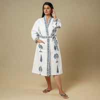 Sanganeri Block Printed Waffle Weave Handwoven Bath Robe