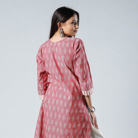 Pink - Pochampally Ikat Weave Cotton Long Straight Kurta 06