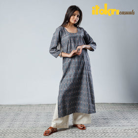 Buy  Pochampally Ikat Weave Cotton Long Straight Kurta Online at iTokri.com