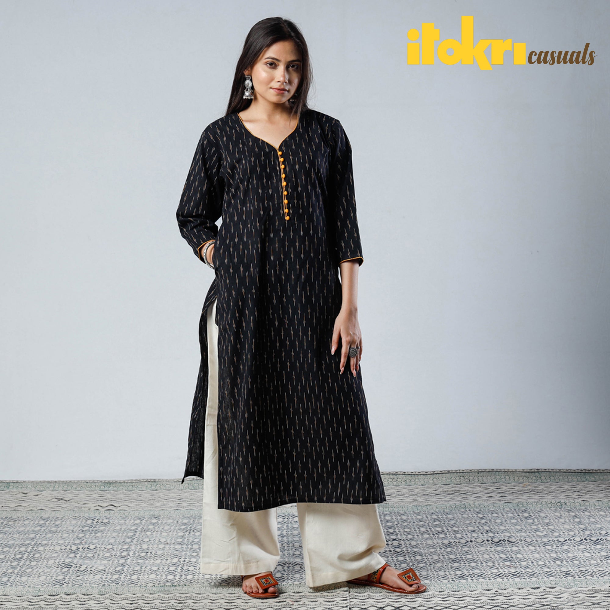 Buy iTokri Casuals - Ikat Weave Cotton Long Kurta Online at iTokri.com