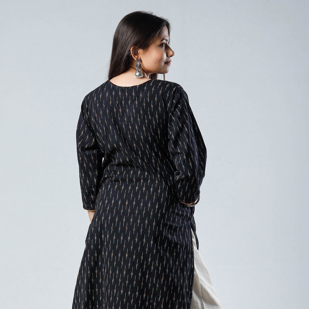Black - Black - Pochampally Ikat Weave Cotton Long Kurta