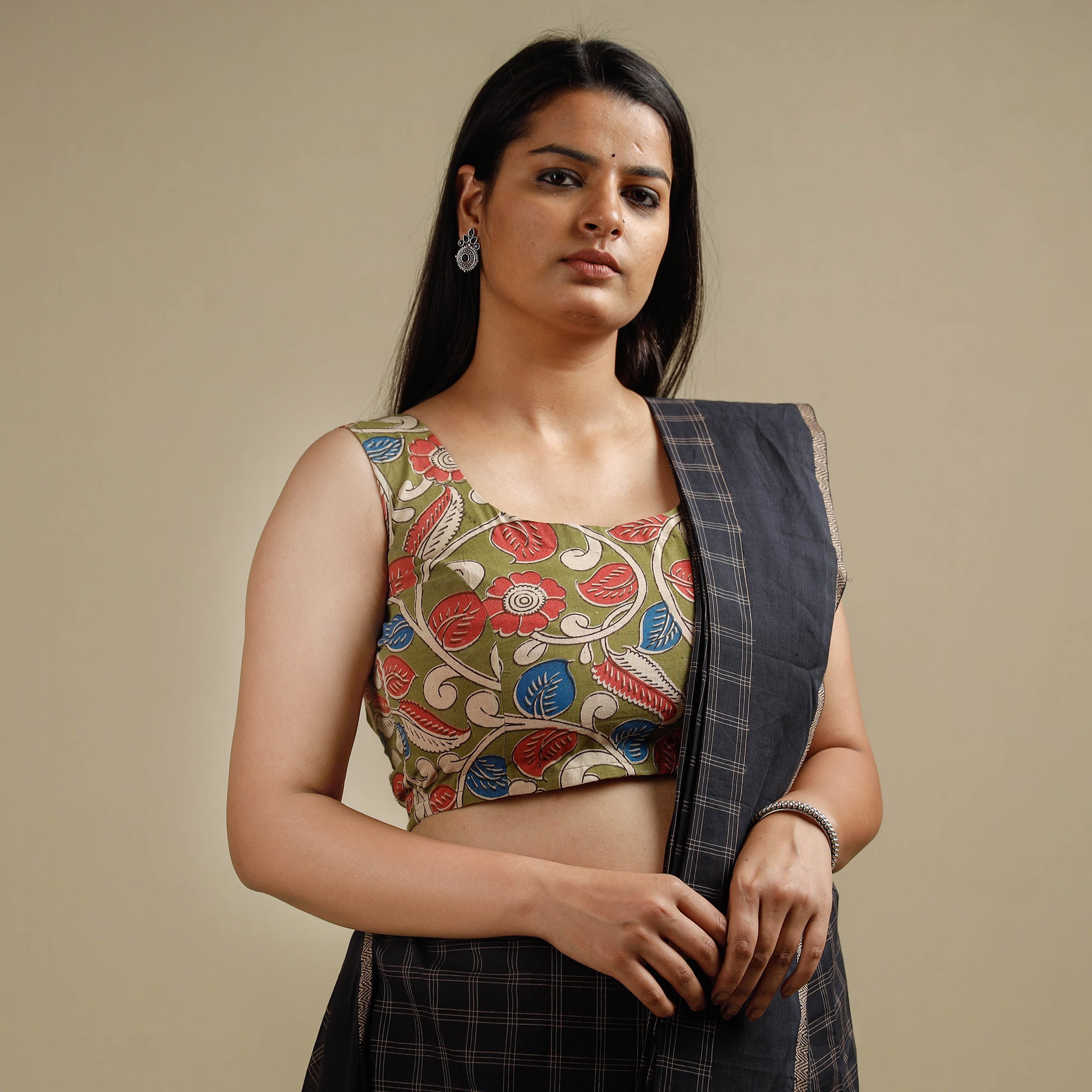 Buy Kalamkari Printed Cotton Stitched Blouse Online at iTokri.com