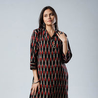 Multicolor - Black Red Pochampally Ikat Weave Cotton Long Kurta