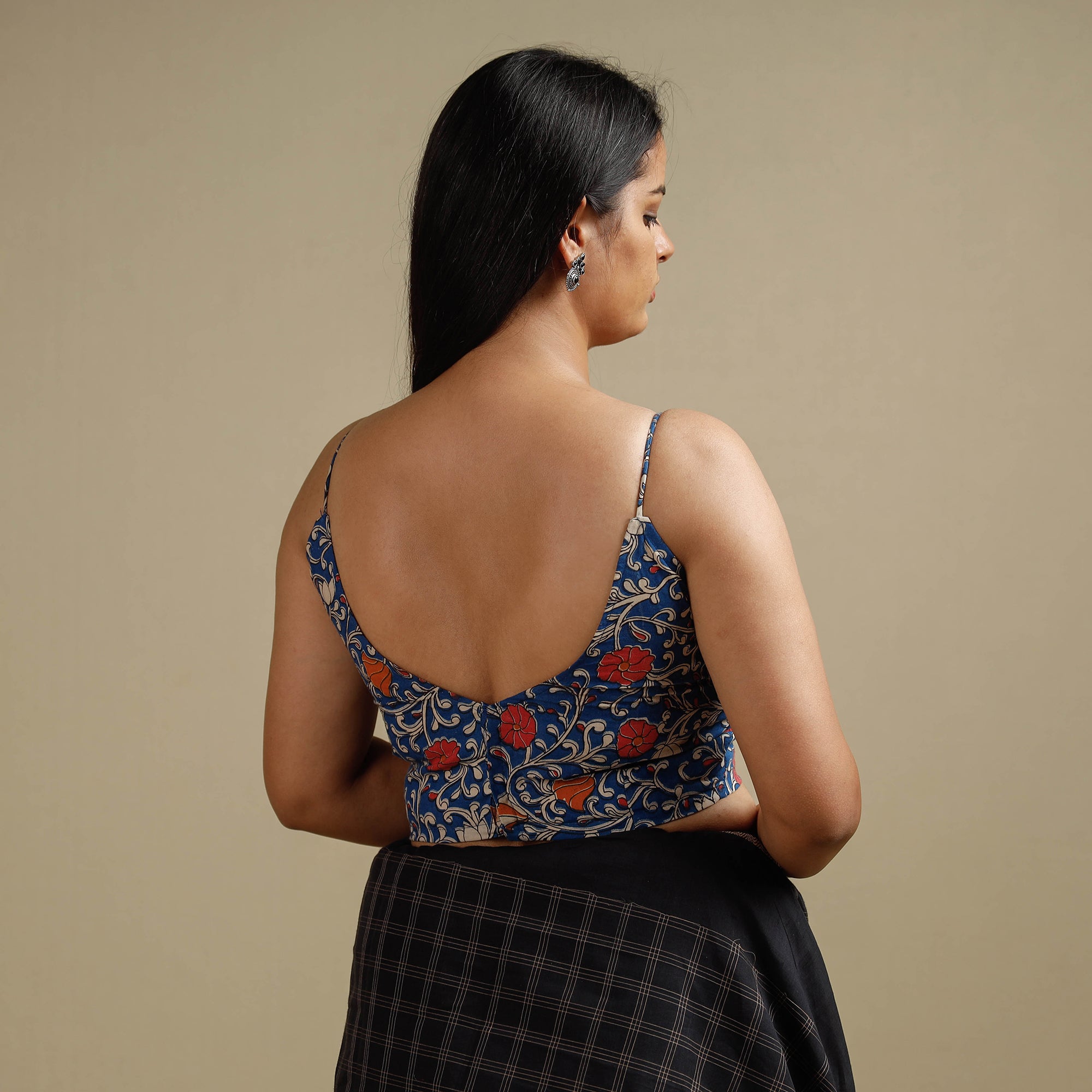 Blue - kalamkari printed cotton stitched blouse