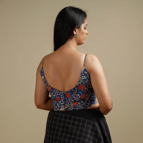 Blue - kalamkari printed cotton stitched blouse