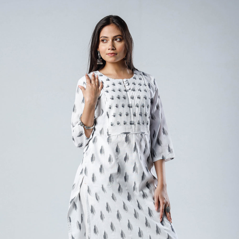 Pochampally Ikat Weave Pintuck Cotton Long Kurta for Women