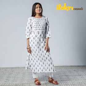 Pochampally Ikat Weave Pintuck Cotton Long Kurta for Women